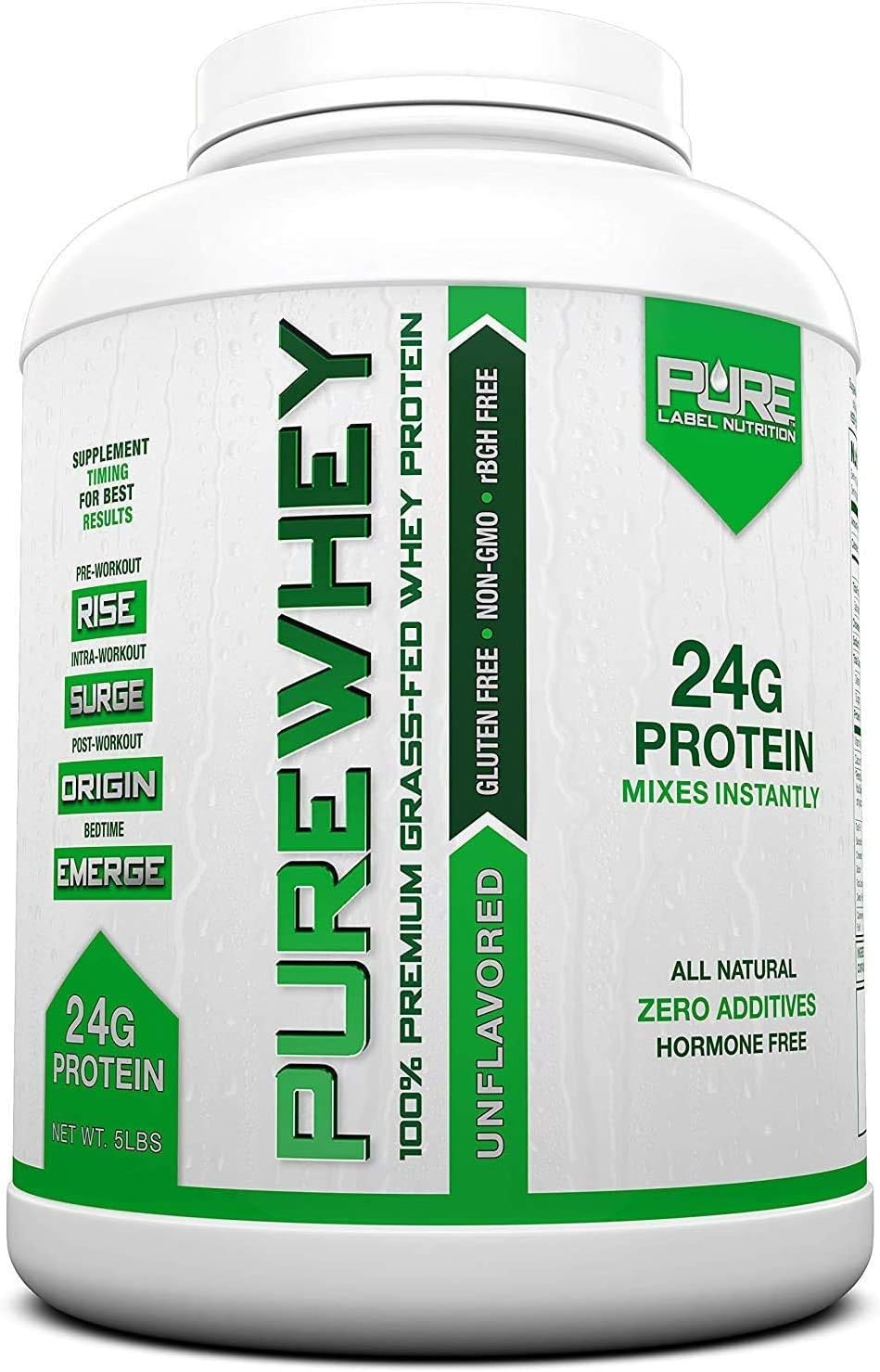 Pure Label Nutrition 100% USA Grass-Fed Whey Protein Concentrate, 5lb Unflavored, Non-GMO, rBGH Free, Soy Free, Gluten Free, Low Carbs and Low Fat, No Sugar Added, Keto Friendly Pack of 2
