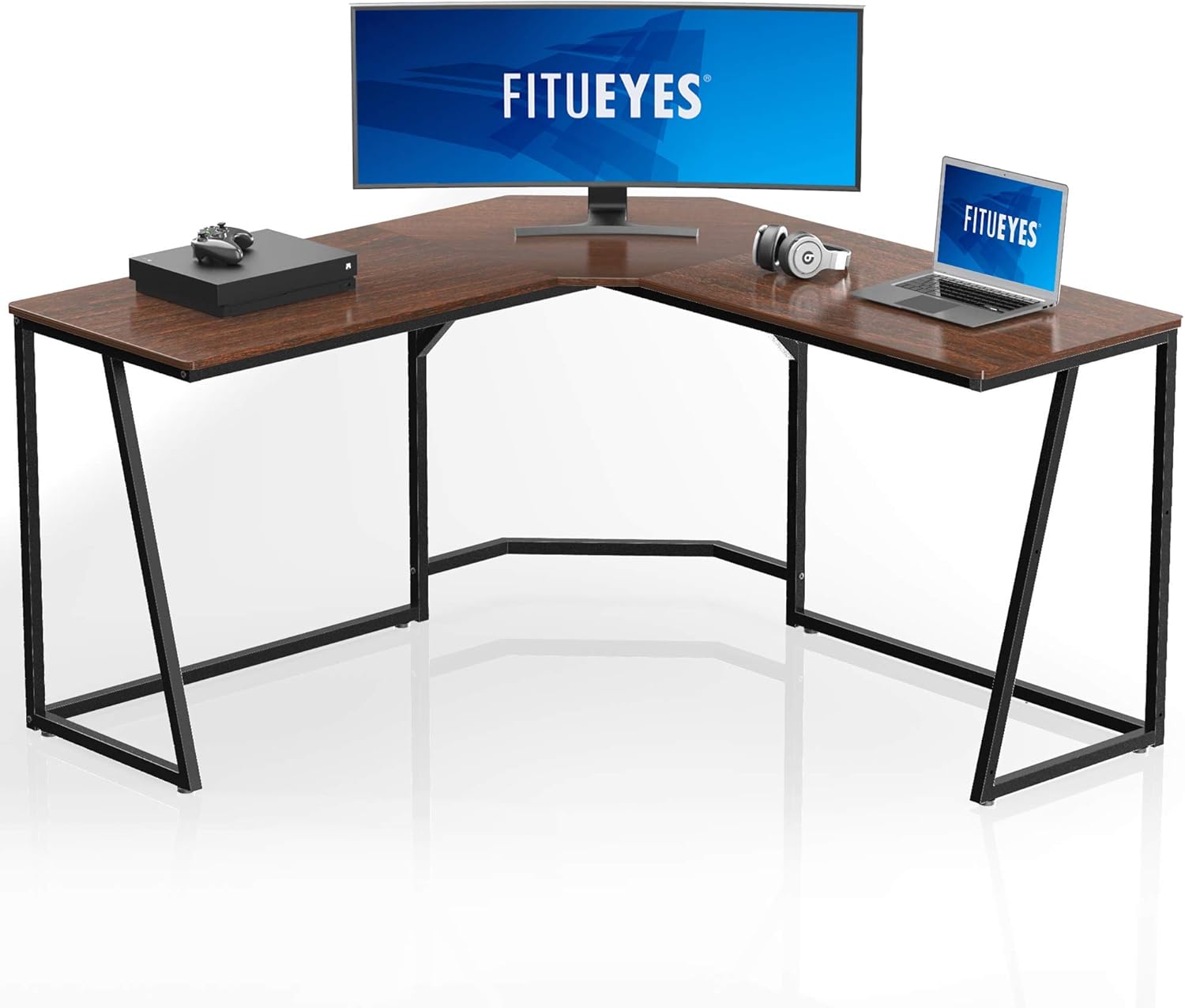 FITUEYES L Shaped Computer Desk Corner Desk Gaming Desk Workstation Table for Home Office, Brown Pack of 2