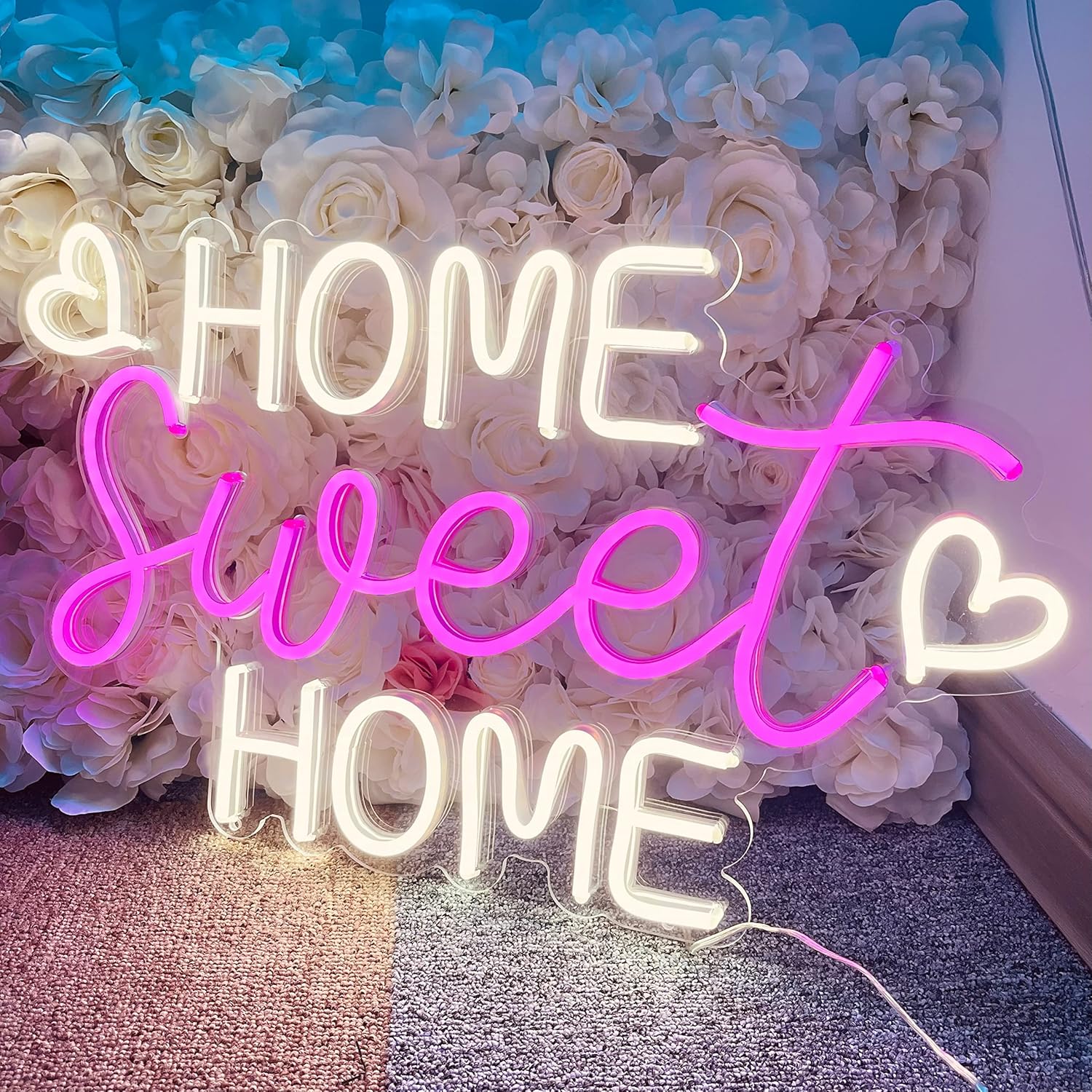 DIVATLA Neon Sign Home Sweet Home for Mother's Day, Sweet Home Neon Signs with Dimmer Switch, Home Neon Signs for Wall, Hotel, Bedroom, Party Decor. Warm White and Pink Pack of 2