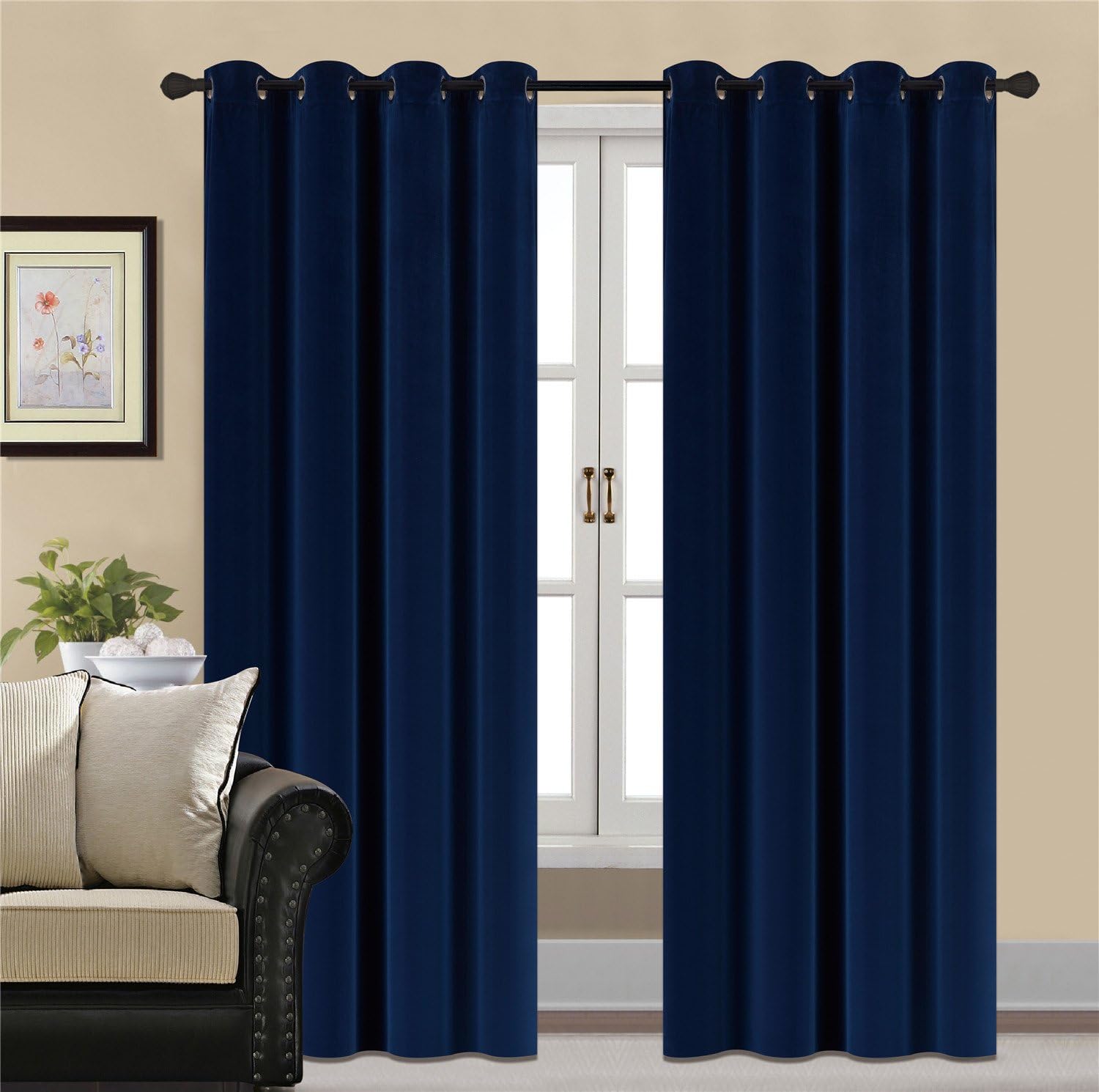 HCILY Blackout Velvet Curtains Navy 96 INCH Thermal Insulated for Bedroom 2 Panels (W52'' x L96'', Blue)