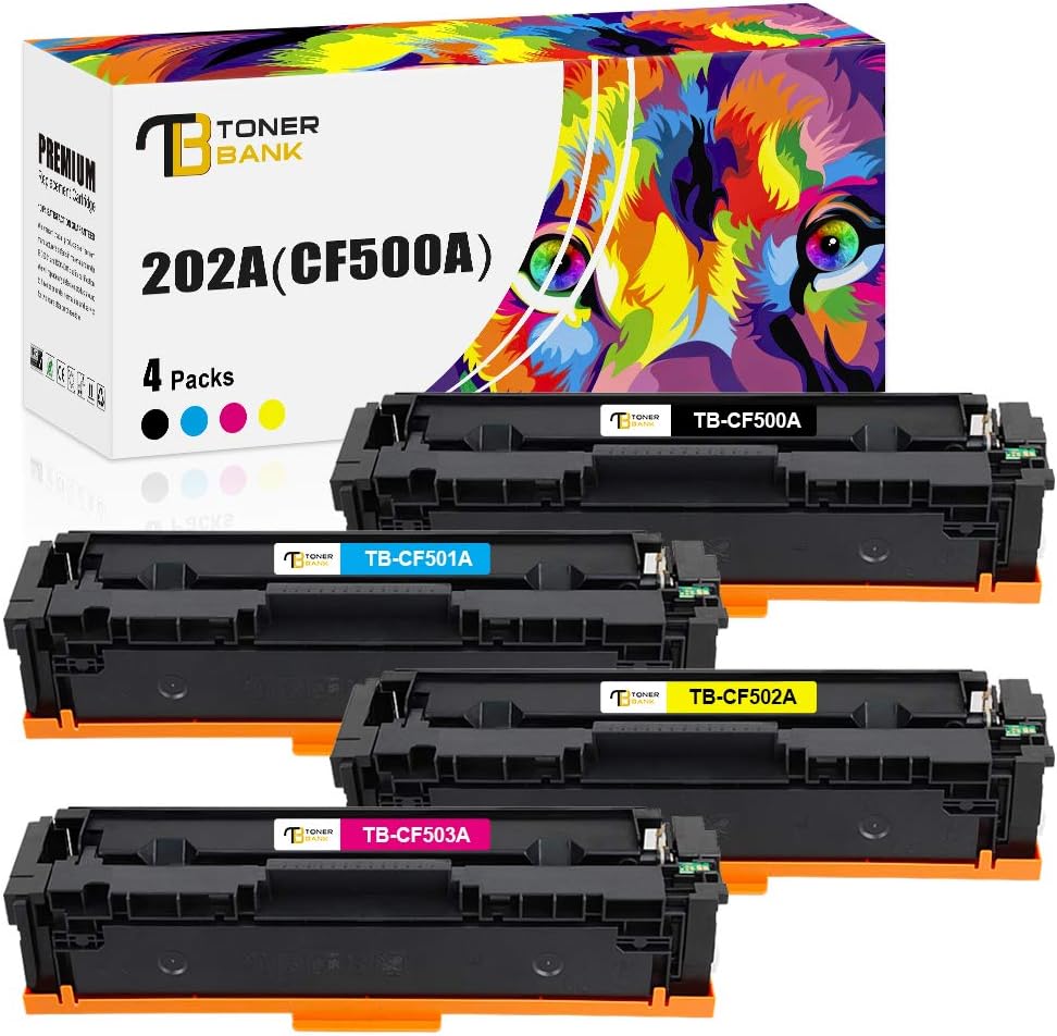 Toner Bank Compatible Toner Cartridge Replacement for HP 202A CF500A 202X CF500X M281fdw HP Color Pro MFP M281fdw M281cdw M254dw M281fdn M281 M254 202 Printer Ink (Black Cyan Yellow Magenta, 4-Pack) Pack of 2