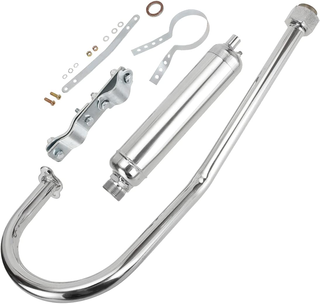 FVRITO Long Exhaust Muffler Pipe Silencer Gasket for 2 Stroke 49cc 66cc 80cc Engine Gas Motorized Bicycle Motor Bike Silver Pack of 2