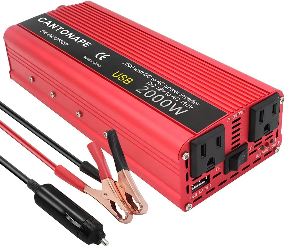 Cantonape 800W/2000W(Peak) DC 12V to 110V AC Power Inverter Converter with 3.1A USB Car Adapter and Cigarette Lighter for Car Home Laptop Truck Pack of 2