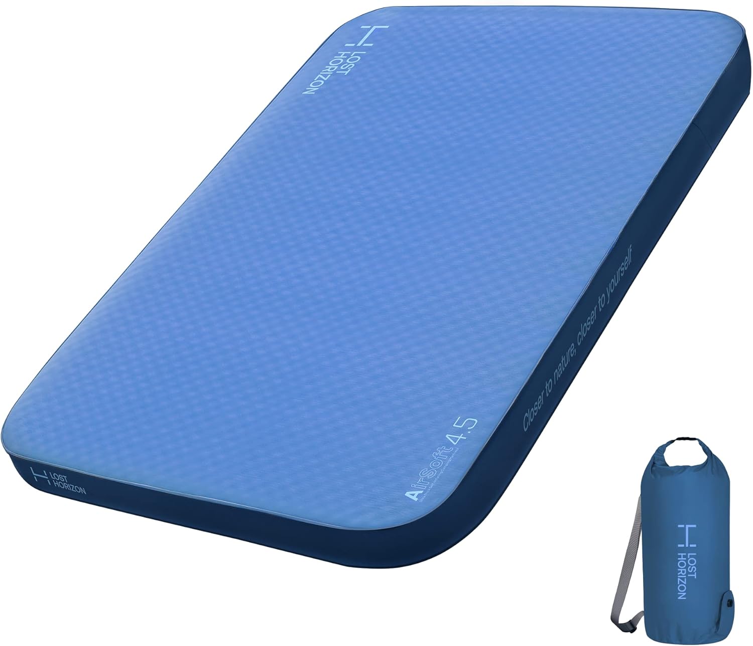 LostHorizon 4.5&rdquo; Thick Self Inflating Sleeping Pad with Solid Foam, Camping Mattress with Pump Sack, Portable Roll Up Bed, Inflatable Outdoor Mat for Rooftop Tent Car Truck Van, 4 Seasons