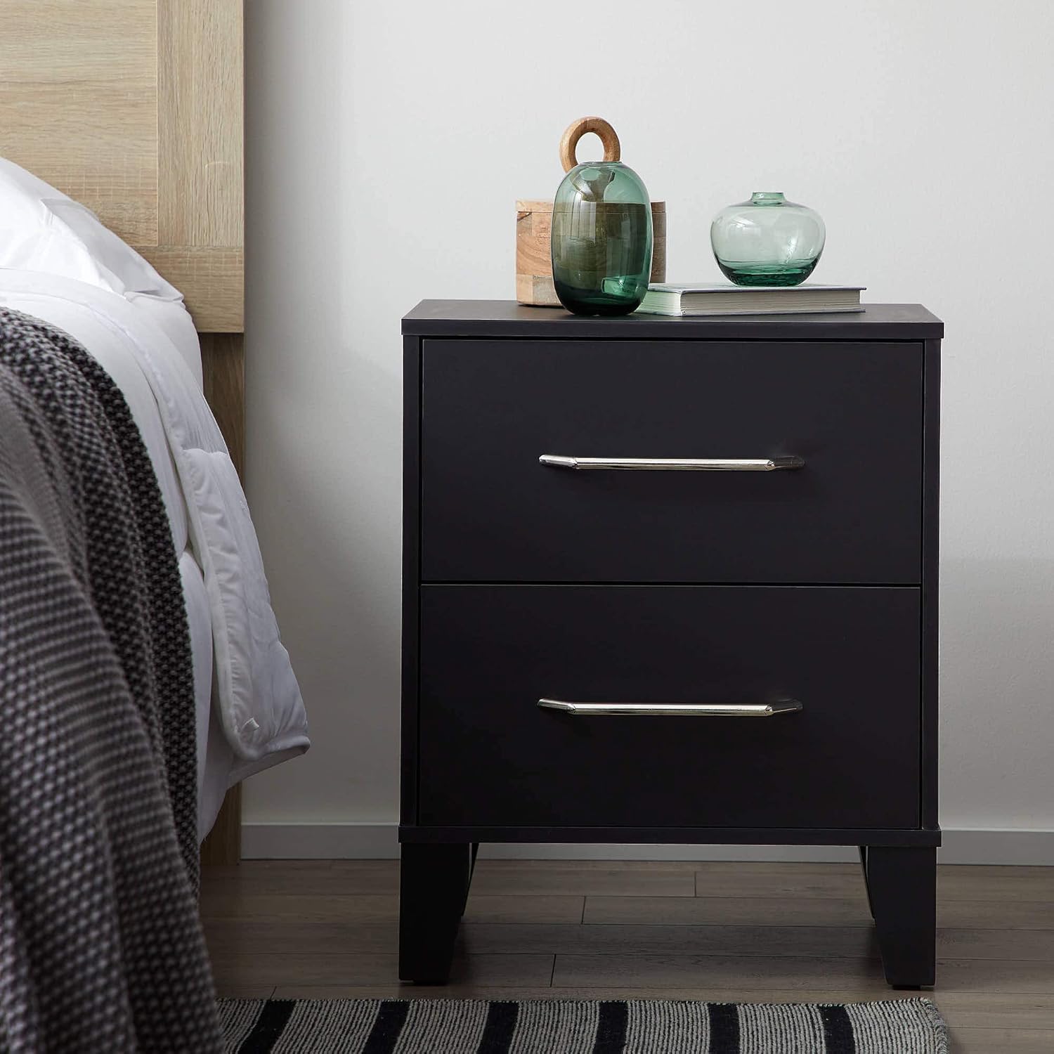 Edenbrook Daley Two Drawer Nightstand-Modern Design-Easy Assembly End Table, Black Dresser