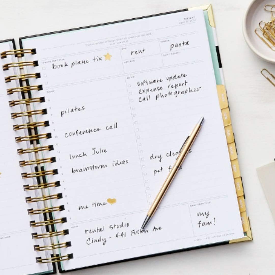 Day Designer 2021-2022 Academic Year Daily Planner, Life and Goal Yearly Planner, Durable Black Stripe Hardcovers, Spiral Bound, 9