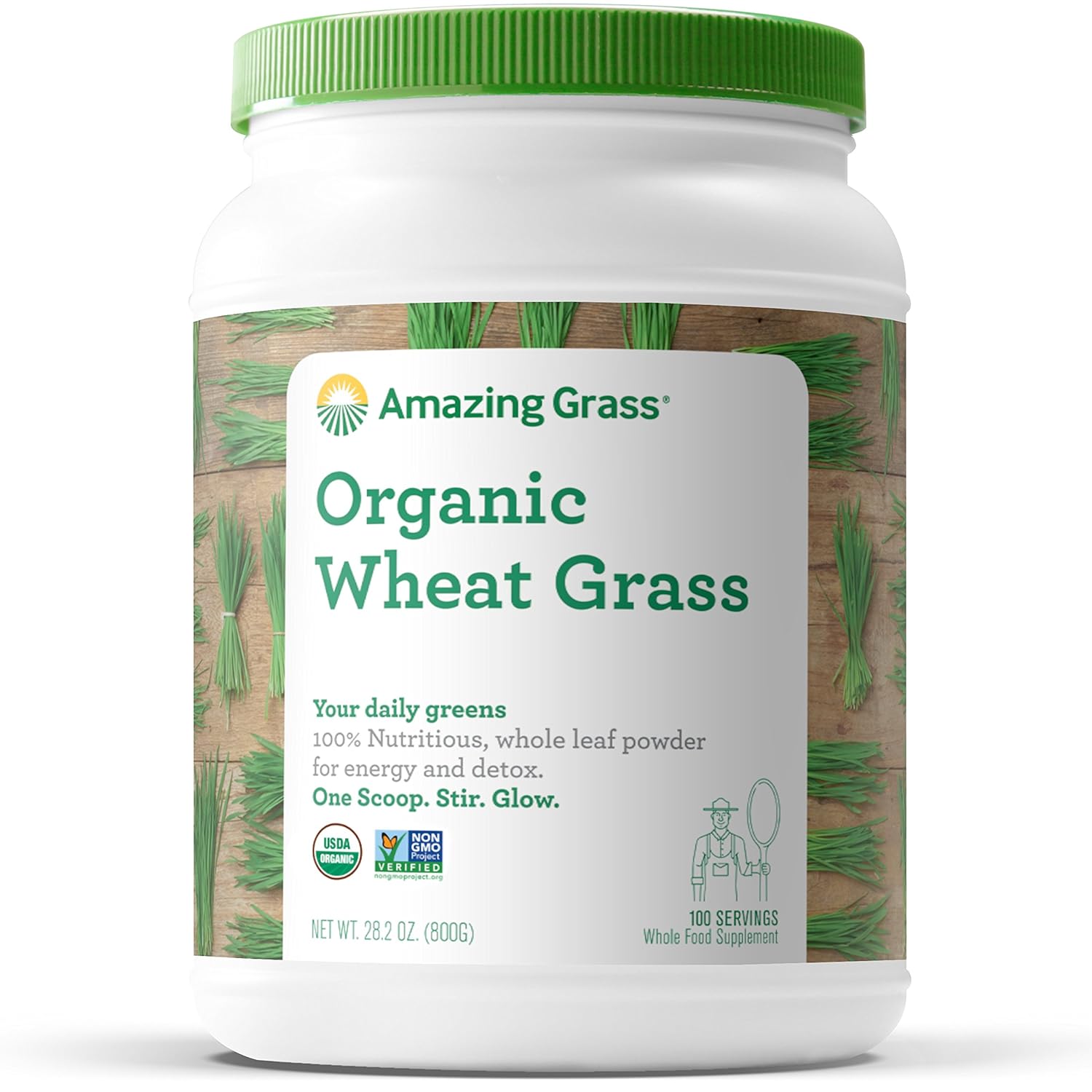 Amazing Grass Wheat Grass Powder: 100% Whole-Leaf Wheat Grass Powder for Energy, Detox & Immunity Support, Chlorophyll Providing Greens, 100 Servings Pack of 2