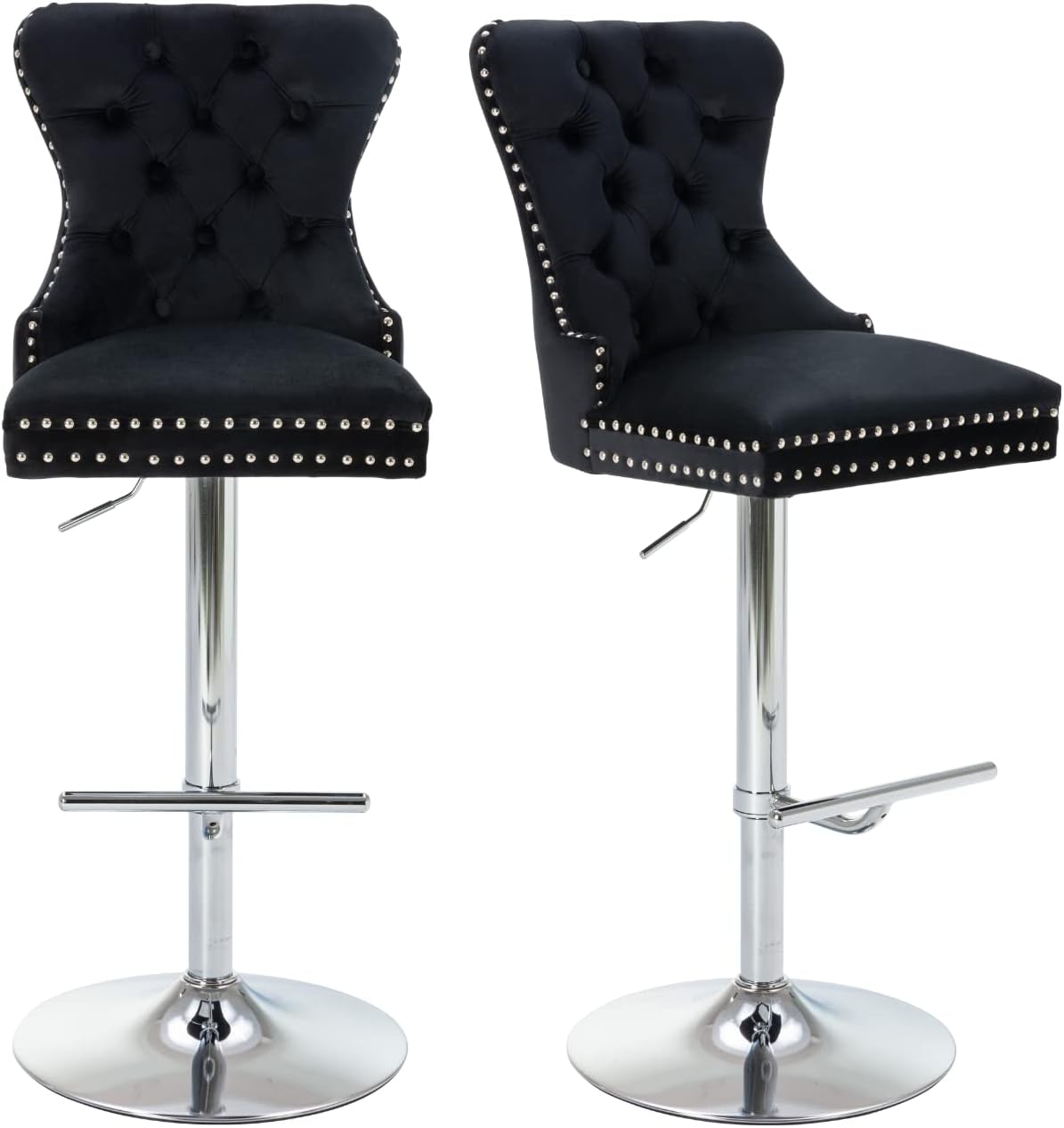 CIMOTA Velvet Bar Stool Set of 2 Adjustable Barstools Bar Height Modern Bar Stools with High Back Tufted Bar Chairs Island Stool for Dining Room/Kitchen Island/Home Bar, Grey