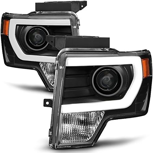 AKKON - For [HALOGEN UPGRADE] 09-14 Ford F-150 F150 Light Duty Pickup Black Bazel C-Shape LED light Tube Projector Headlights
