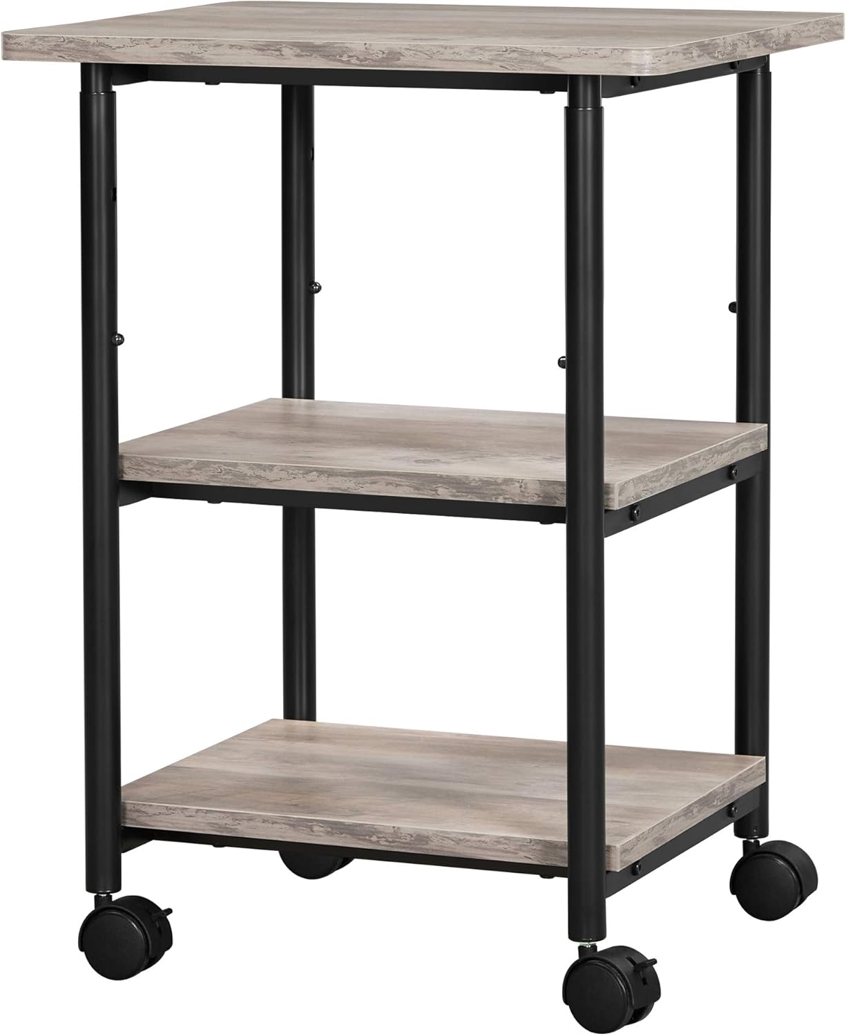 VASAGLE Industrial Printer Stand, 3-Tier Machine Cart with Wheels and Adjustable Table Top, Heavy Duty Storage Rack for Office and Home, Rustic Brown and Black UOPS003B01