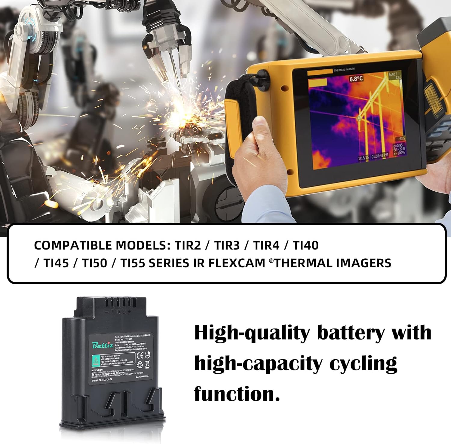 Replacement Rechargeable Lithium-Ion Battery Compatible with FLUKE TI40/TI45/TI50/TI55 Series IR FlexCamThermal Imagers
