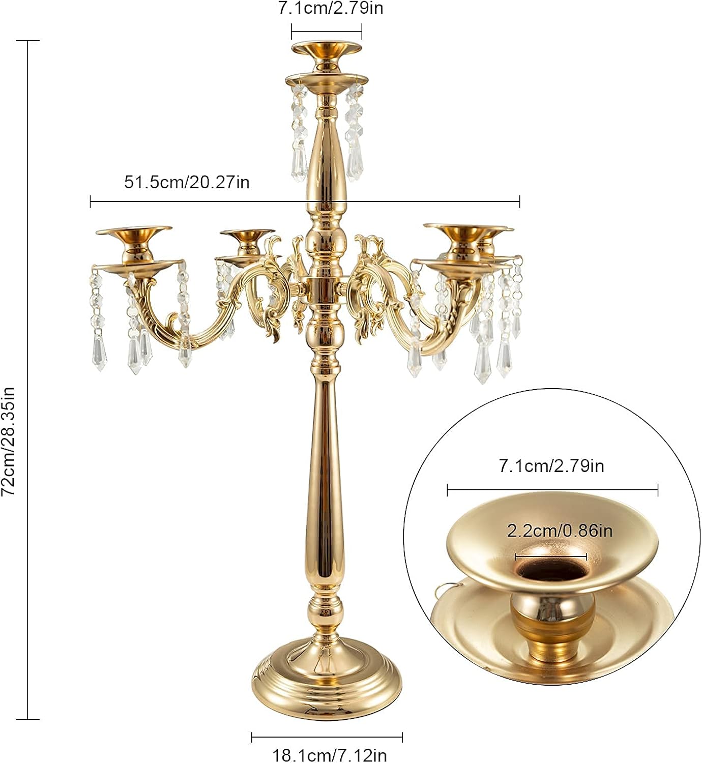 Vincidern 28 inch Tall 5 Candle Candelabra Gold Luxury Candle Holder for Wedding Party Dinner Formal Events Table Centerpiece Pack of 2