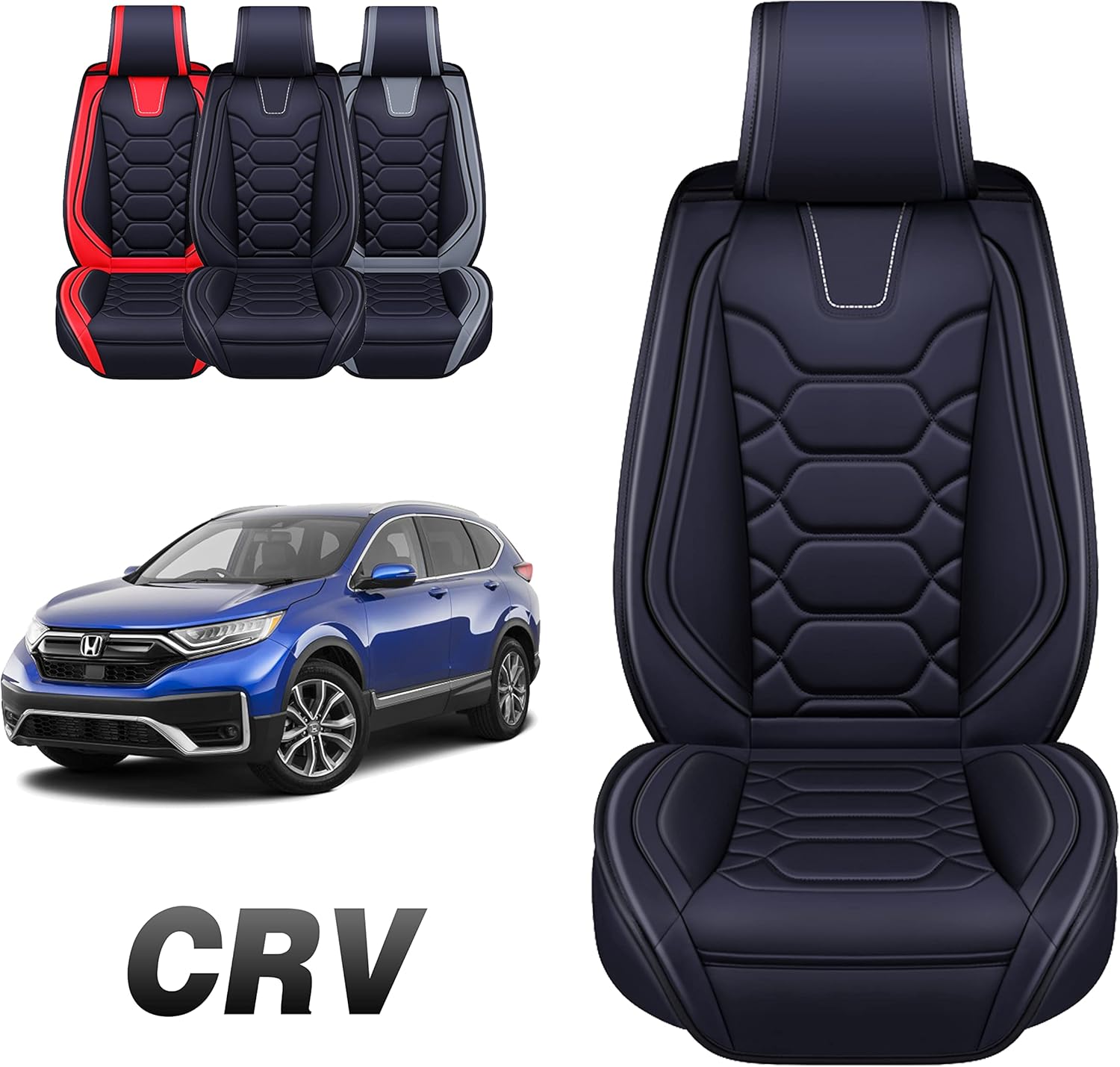 OASIS AUTO 2007-2023 CR-V CRV Custom Fit PU Leather Seat Cover (Front Pair, Black&Gray)