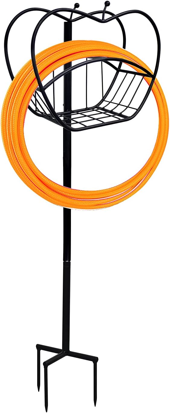 AIXIHOME Garden Hose Stand Holder, Freestanding Detachable Heavy Duty Metal Water Pipe Hose Storage Stand Rack for Outside Yard Lawn, Black Pack of 2