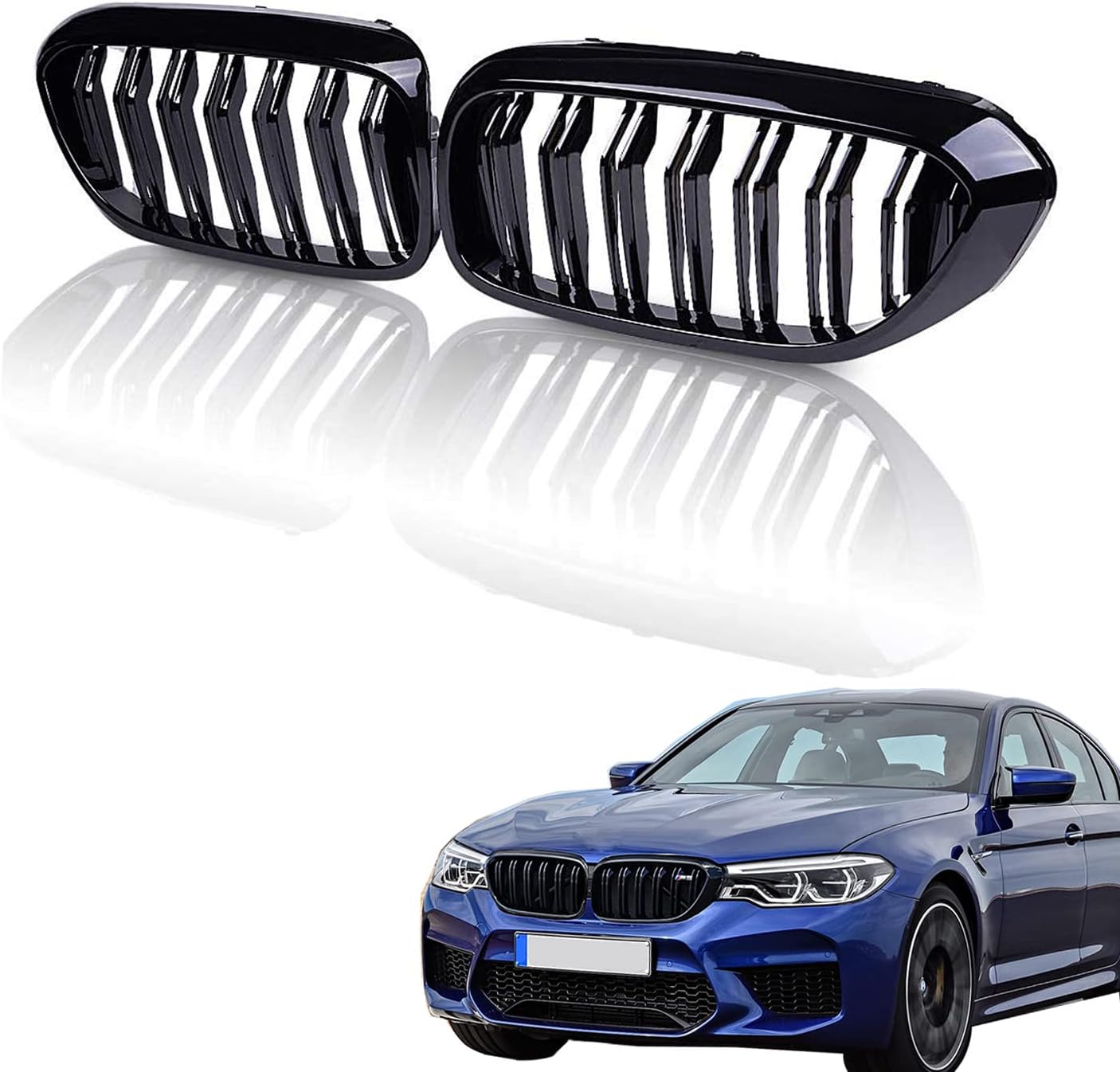 AvA Grille Grill for BMW 5 Series G30 G31 G38 520i 525i 530i 540i 550i 2017-2020 2Pcs (M-Color) Pack of 2