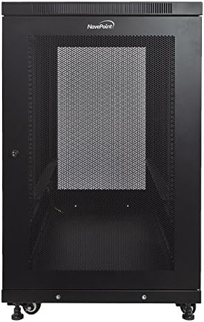 NavePoint 18U Rack Enclosure Server Cabinet, Mid Depth 33 Inch Deep, Perforated Door Lock and Casters Black