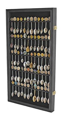 60 Spoon Rack Display Case Holder Wall Cabinet, UV Protection, Lockable (Black Finish)