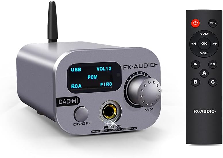 FX AUDIO Bluetooth DAC Headphone Amplifier DAC-M1 HiFi Audio BT 5.0 APTX ESS9038Q2M XMOS XU208 Chips PCM32Bit 768kHz DSD512 USB/Optical/Coaxial/BT Input Hi-Res Headphone Amp DAC with Remote (Grey)