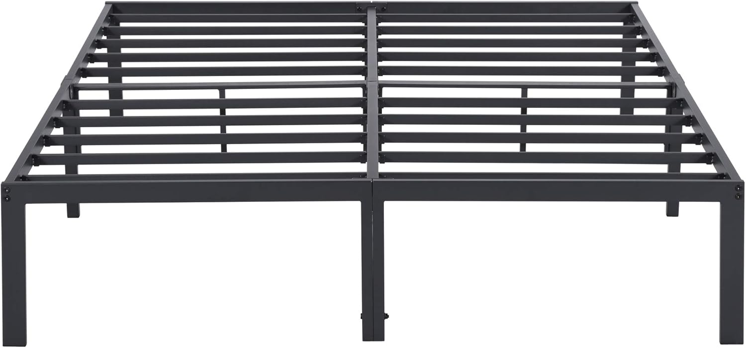 Olee Sleep 14 Inch Metal Steel Slat Platform Anti-Slip Support/No Box Spring Needed/Mattress Foundation Bed Frame, Twin, Black