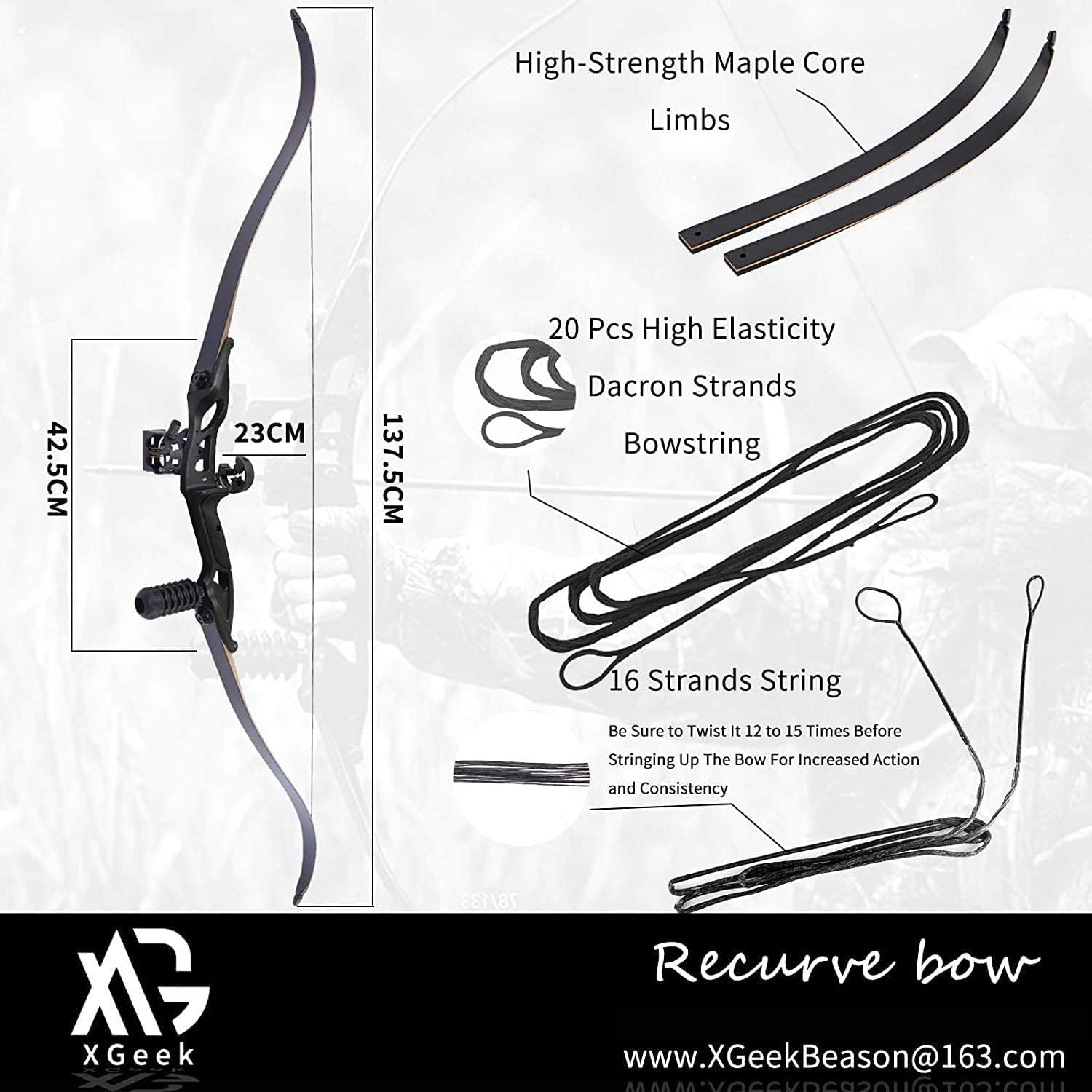XGeek Takedown Recurve Bow and Arrow for Adults Kit 35/40/45 Lbs Aluminum Alloy Riser Hunting Shooting Practice Competition Archery Longbow Set Right Hand, with All Accessories