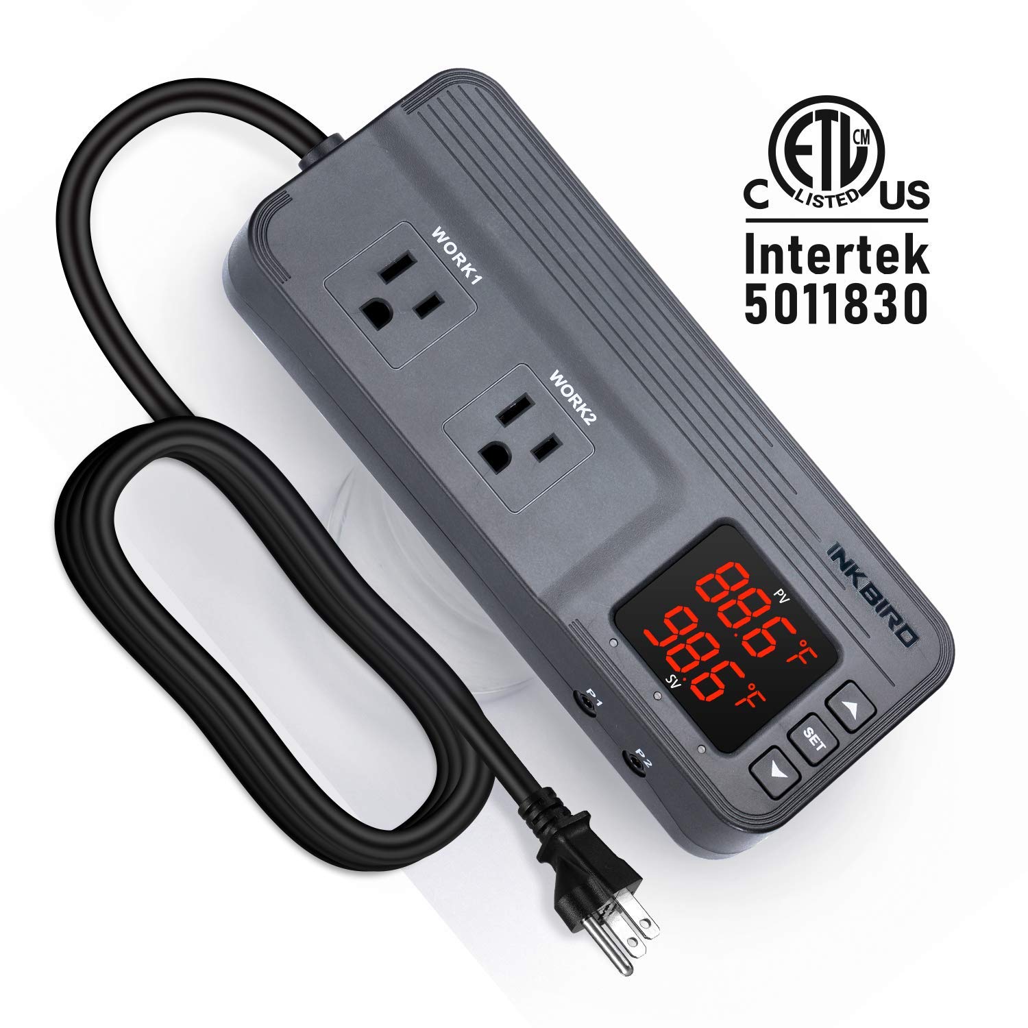 Inkbird ITC-608T Temperature Controller with Dual Temperature Sensor AC Dual Stage Outlet Thermostat with 12 Period Time Stage 1800W ETL Listed