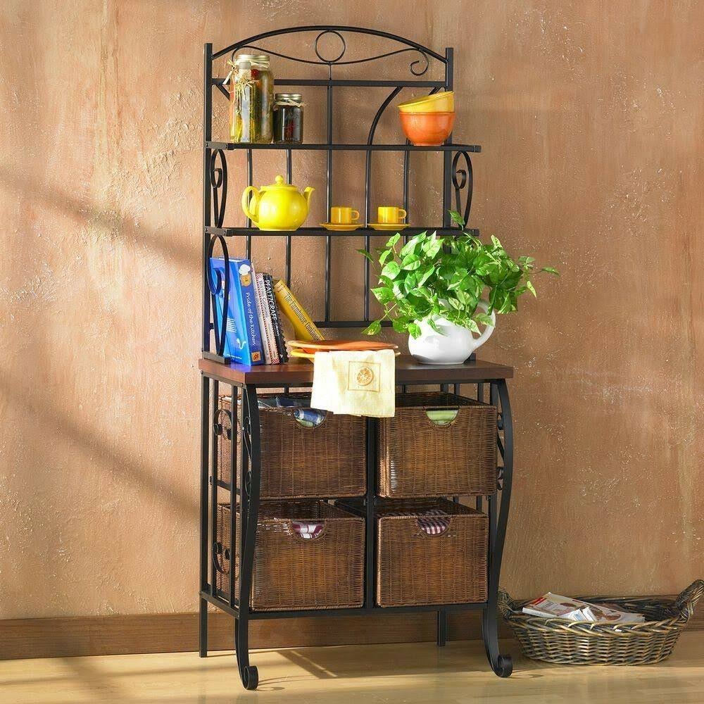 Southern Enterprises Stewart Black Baker&s Rack, Black with Carmel