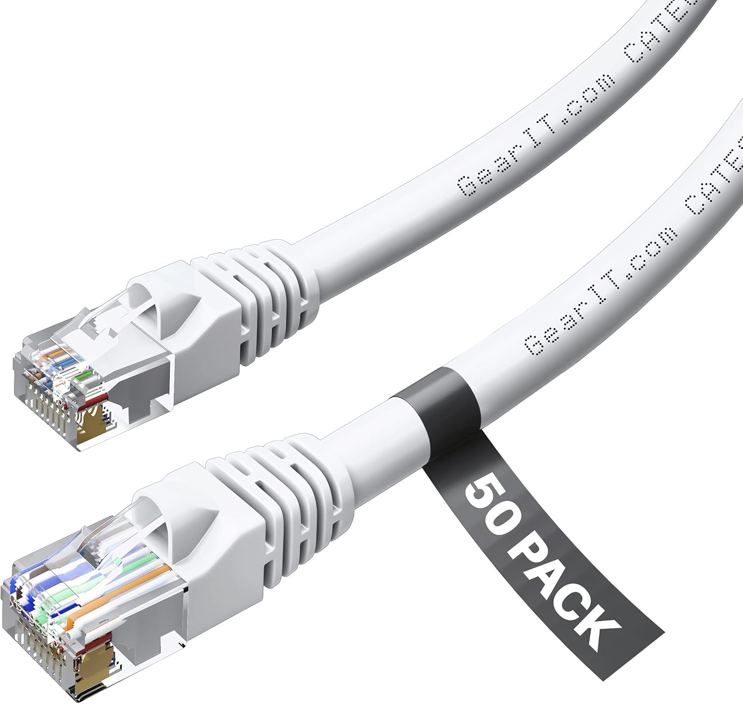 GearIT 50-Pack, Cat 6 Ethernet Cable Cat6 Snagless Patch 2 Feet - Snagless RJ45 Computer LAN Network Cord, White - Compatible with 48 Port Switch POE Rackmount 48port Gigabit Pack of 2