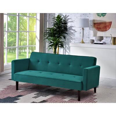 Bradt 72x22 Wide Velvet Tufted Back Convertible Sofa Wade Logan Fabric: Green Velvet