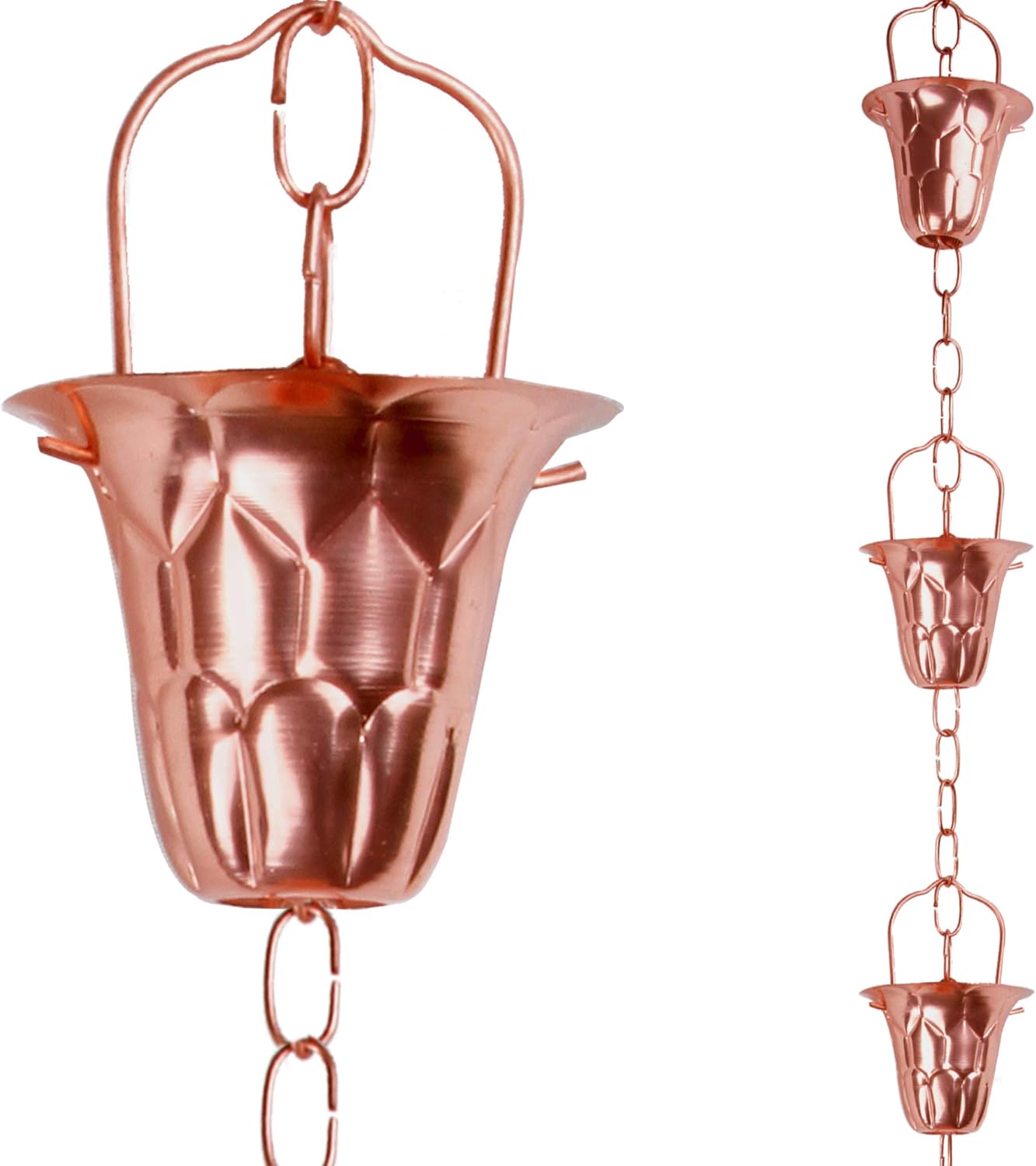 Strawbula Rain Chains for Gutters - Rain Chain for Downspouts for Heavy Rain - Premium Quality Antique Copper Rain Chains with Rain Chain Gutter Adapter, Decorative Rain Catcher Chimes for Gutter Pack of 2