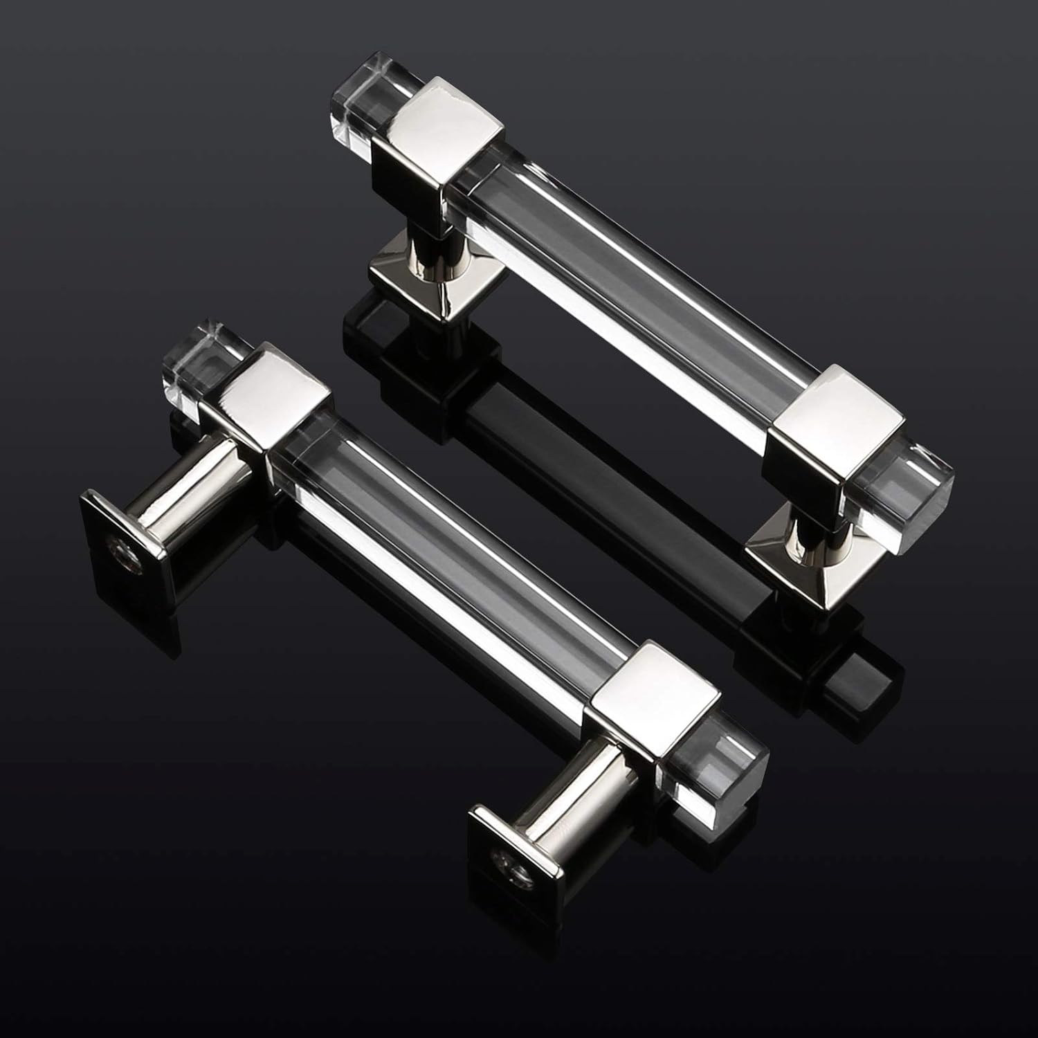 Mengico 10 Pack Cabinet Pulls 3 Inch Hole Centers Kitchen Cabinet Handles Polished Chrome Modern Drawer Pulls Acrylic Cabinet Hardware for Bathroom and Bedroom Pack of 2