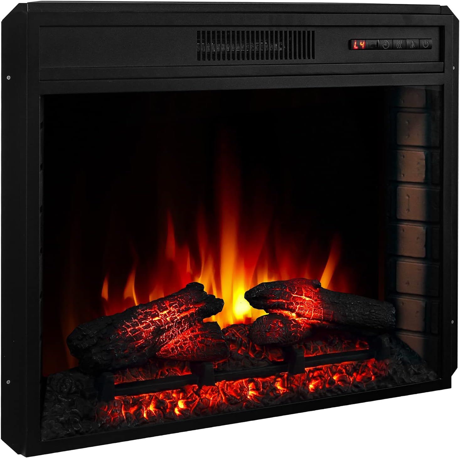 BELLEZE 28 Inch 1400W Electric Fireplace Insert, Stove Heater for TV Stand with Recessed Mounted Flame, LED Logs, Remote Control, Safety Protection - Black