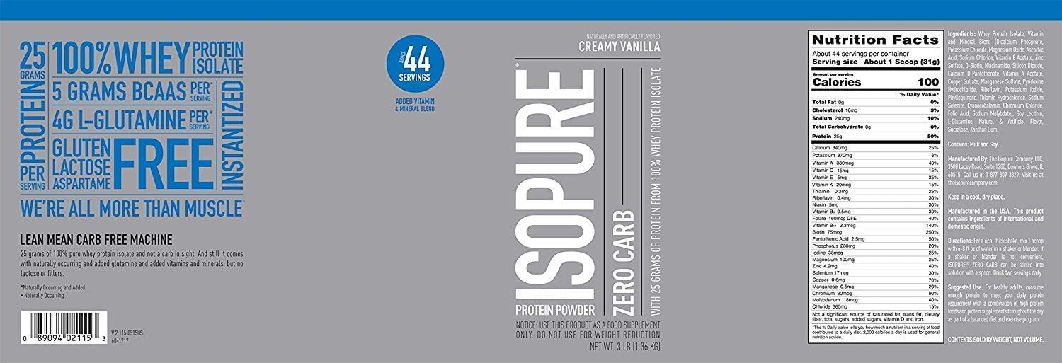 Isopure Whey Isolate Protein Powder with Vitamin C & Zinc for Immune Support, 25g Protein, Zero Carb & Keto Friendly, Flavor: Creamy Vanilla, 3 Pounds (Packaging May Vary) Pack of 2