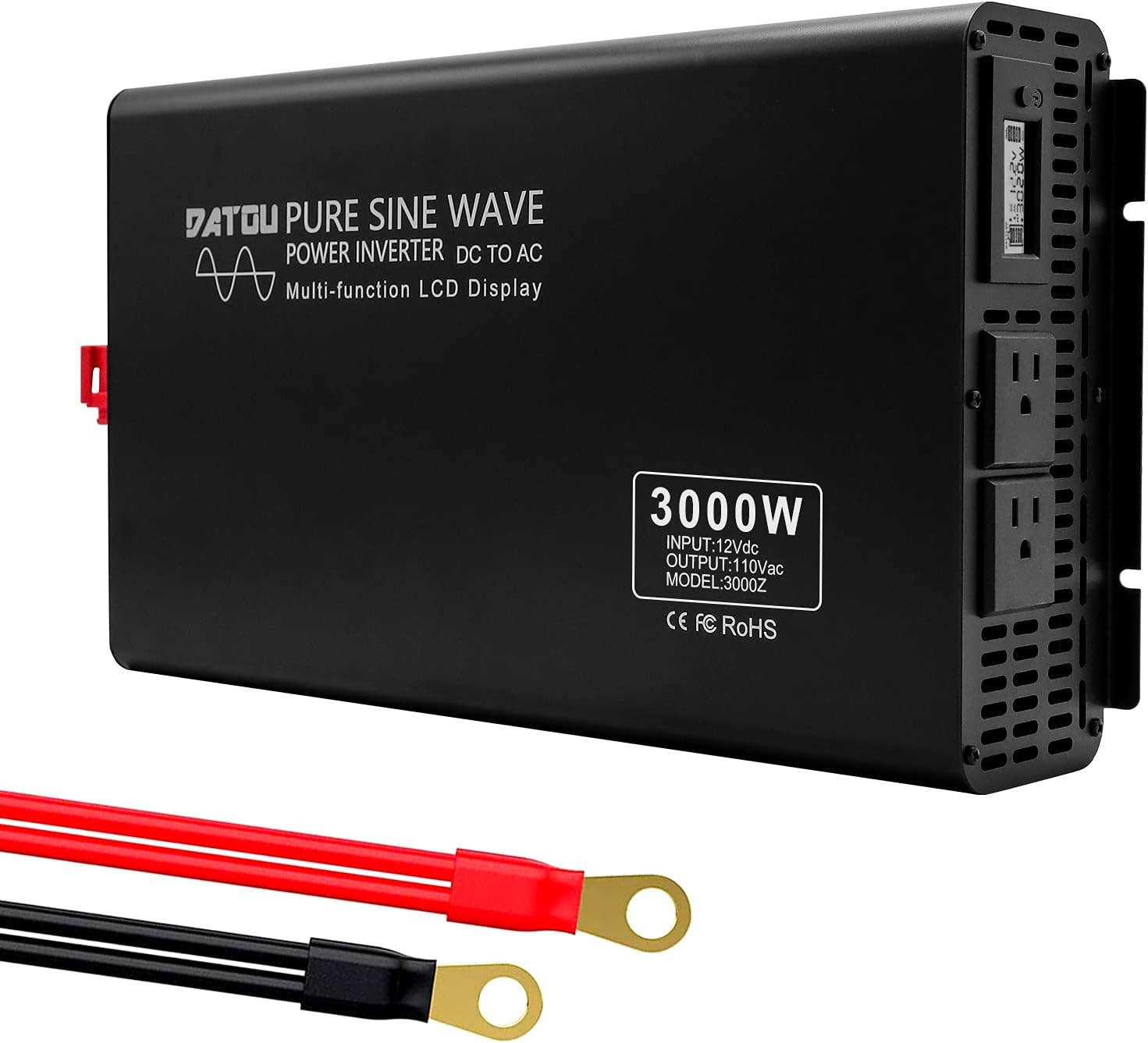 DATOUBOSS Pure Sine Wave Inverter 3000W Power Inverter 6000W Peak DC 12V to 110V AC Car Converter Dual AC Outlets Truck/RV Inverter with Remote Control & LCD Display(3000W 12 -110V)