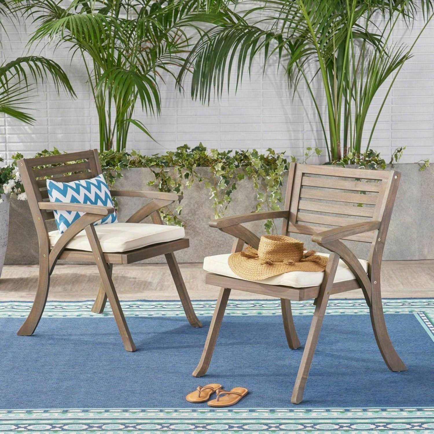 Sean Outdoor Acacia Wood Dining Chair, Gray and Cr&egrave;me by GDF Studio
