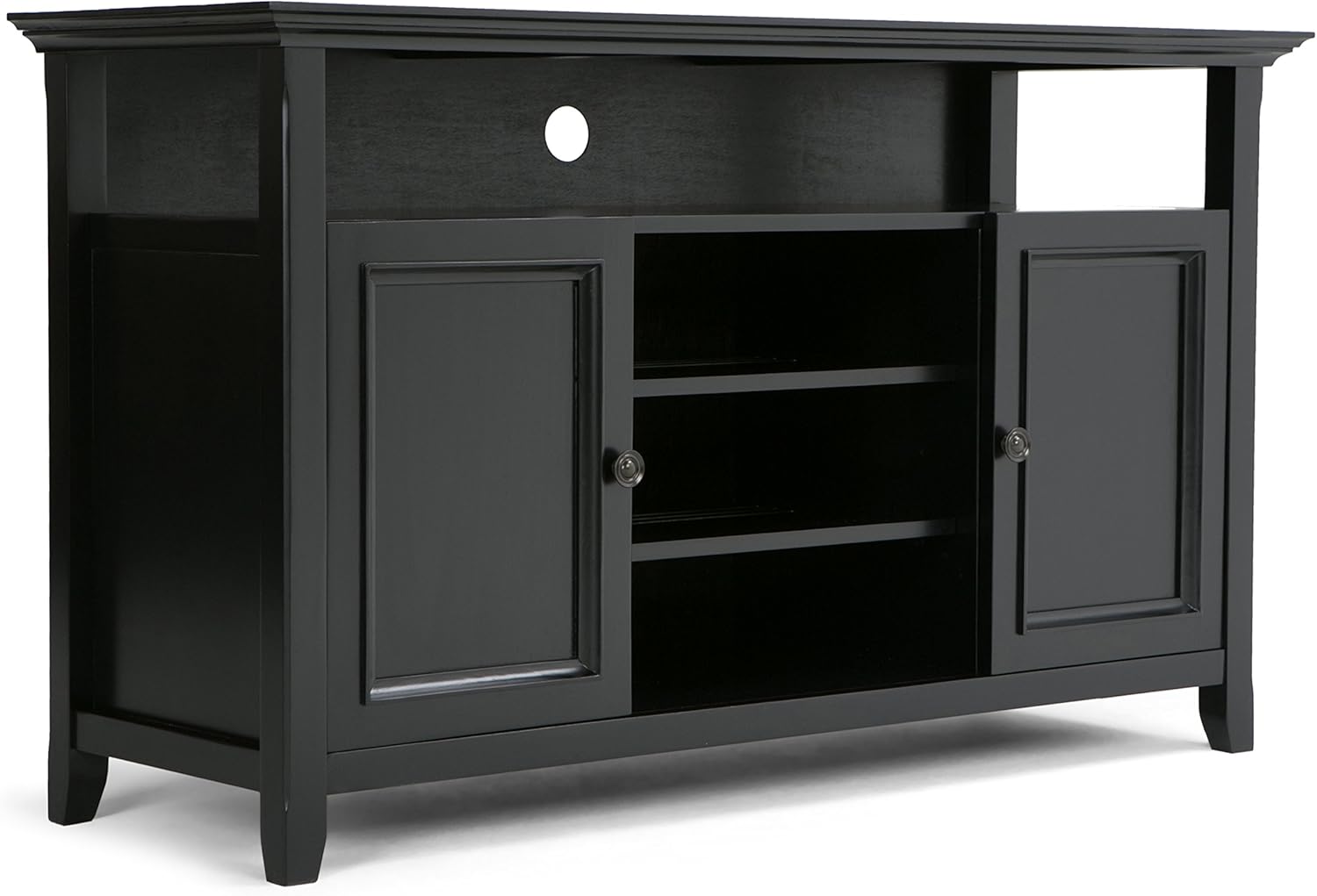 SIMPLIHOME Amherst SOLID WOOD Universal TV Media Stand, 54 inch Wide , Transitional, Living Room Entertainment Center, Storage Cabinet and Shelves, for Flat Screen TVs up to 60 inches in Black