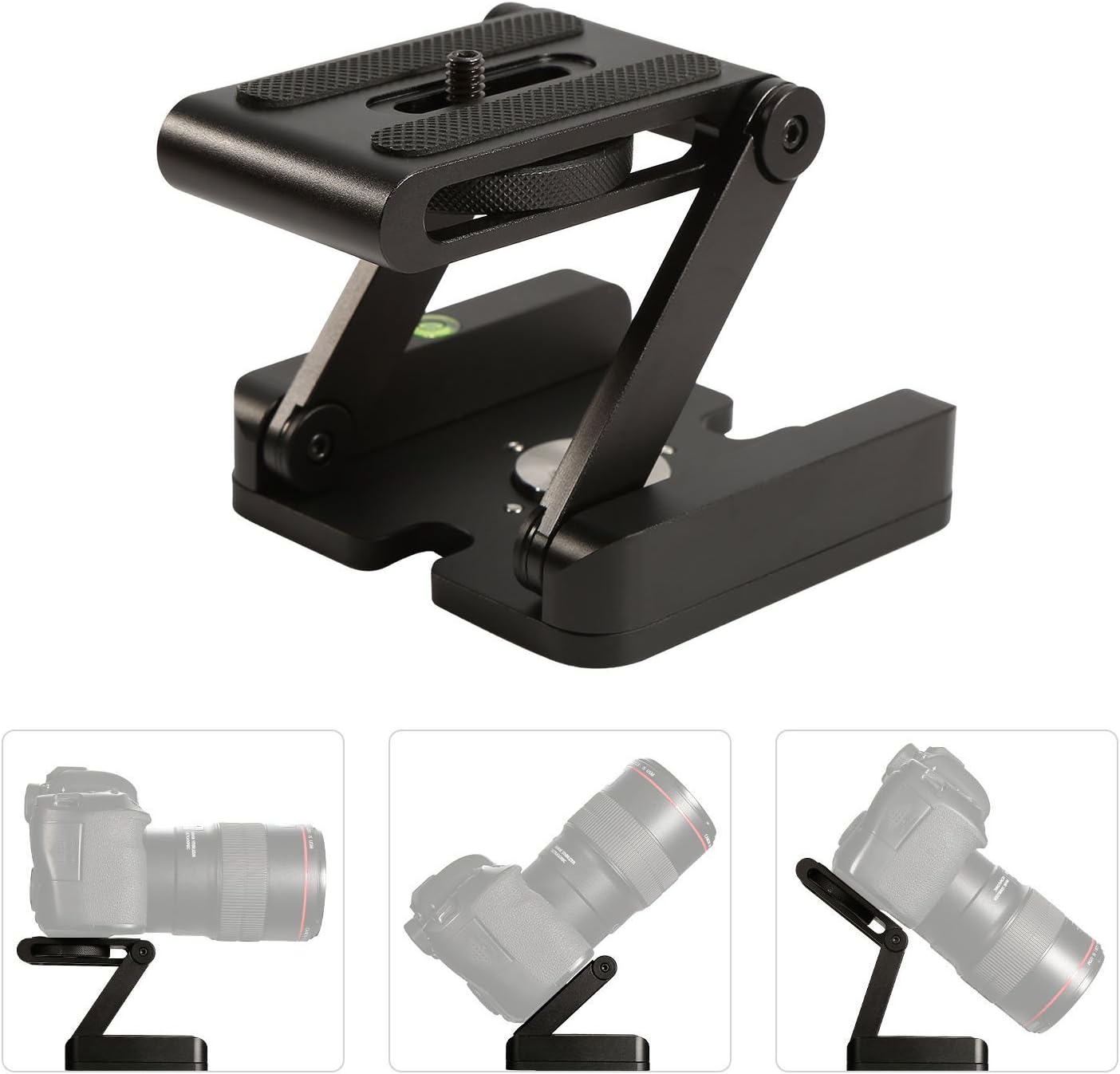 Universal Quick Release Plate, Aluminum Folding Z Flex Tilt Head Camera Bracket Tripod Ball Head with Spirit Level Slide Rail Tripod Stabilizer