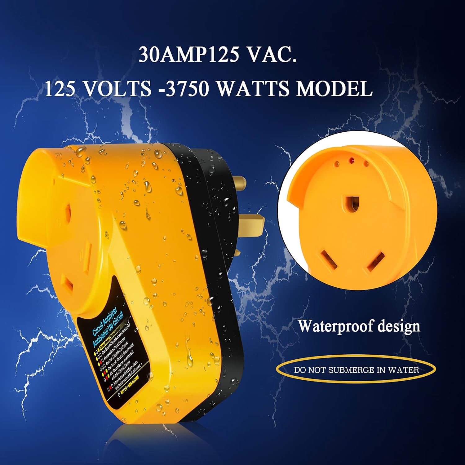 Kosctias 30 amp Surge Protector for RV, 30 amp RV Surge Protector as Adapter Circuit Analyzer with 3 LED Indicator Light and Waterproof Cap, for RV Travel Trailer Camper(3750 W / 1050J RV Accessories)