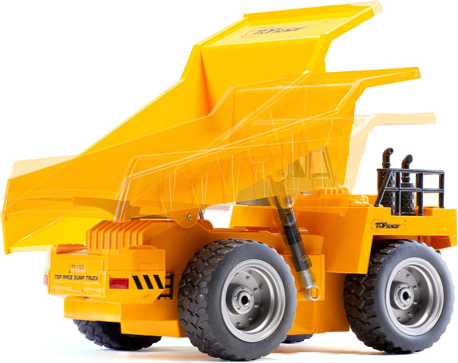 Top Race RC Remote Control Dump Truck Toy Alloy Metal and Plastic 4WD with Heavy Rubber Tires, for Kids and Adults, 2.4Ghz, Construction Hobby Model with Lights & Sounds, TR-112G Pack of 2