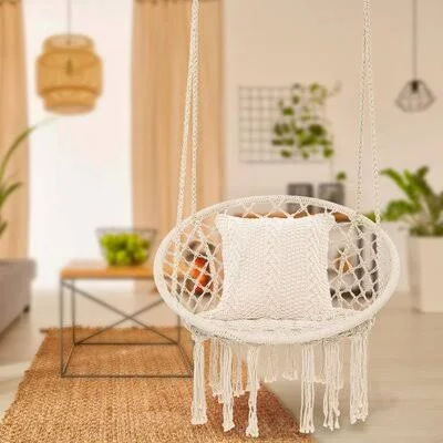 Ferdinand Macrame Rope Chair Hammock Mistana Color: Beige
