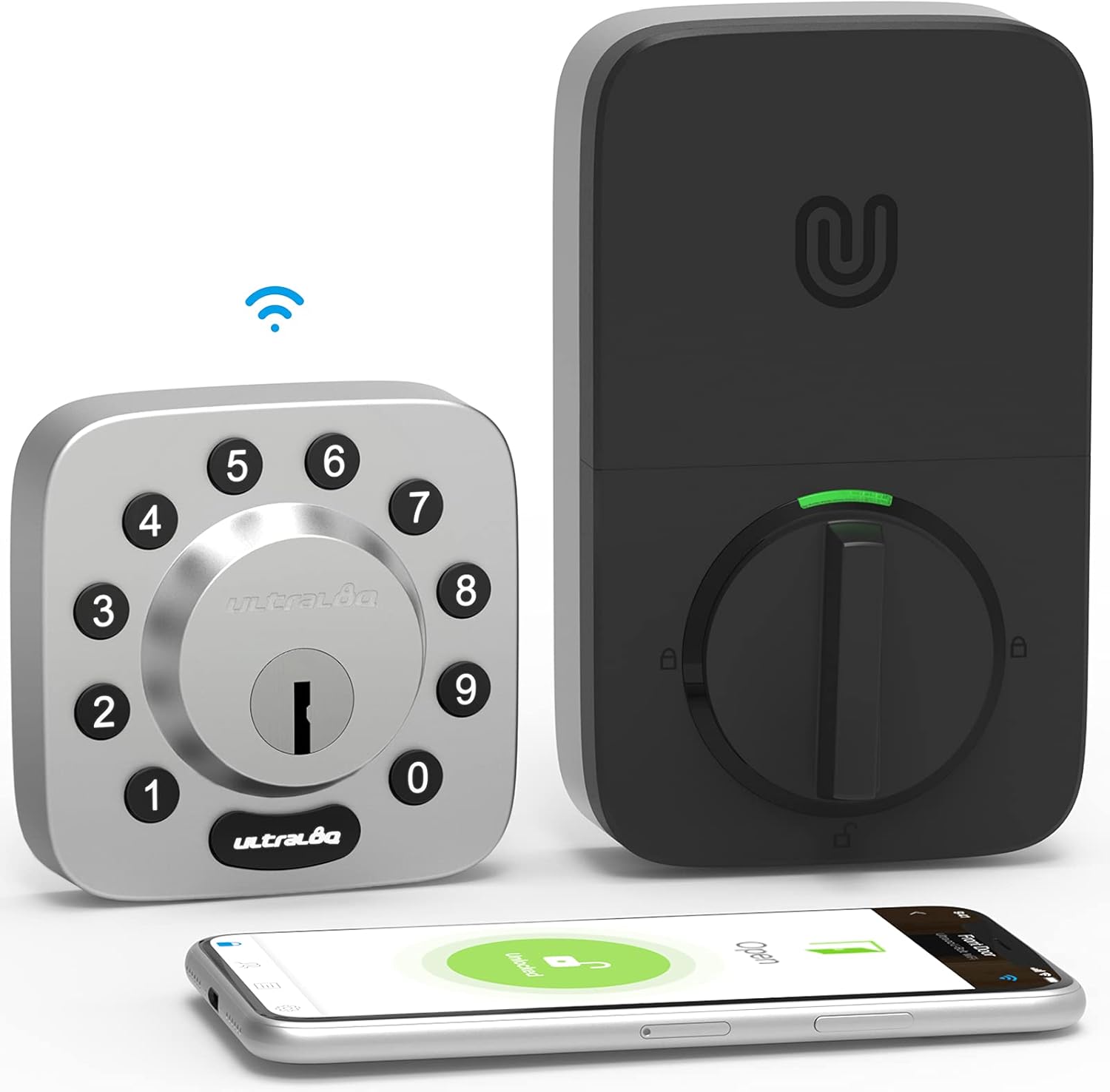 ULTRALOQ U-Bolt WiFi Smart Lock (Black) with Door Sensor, 5-in-1 Keyless Entry Door Lock with Built-in WiFi, Bluetooth and Keypad, Smart Lock Front Door, Smart Deadbolt, ANSI Grade 1 Certified