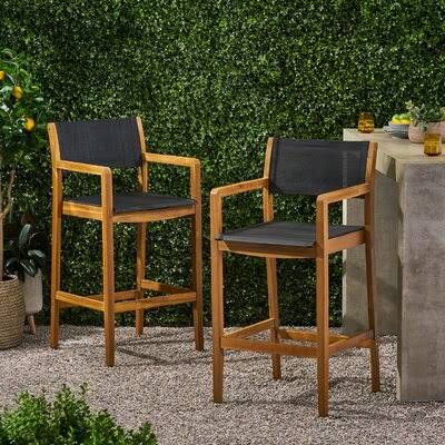 Outdoor Acacia 30x22 Patio Bar Stool Latitude Run