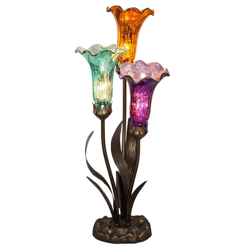 River of Goods 21 in. Mercury Glass 3 Lily Uplight Accent Lamp Purple/Teal/Amber