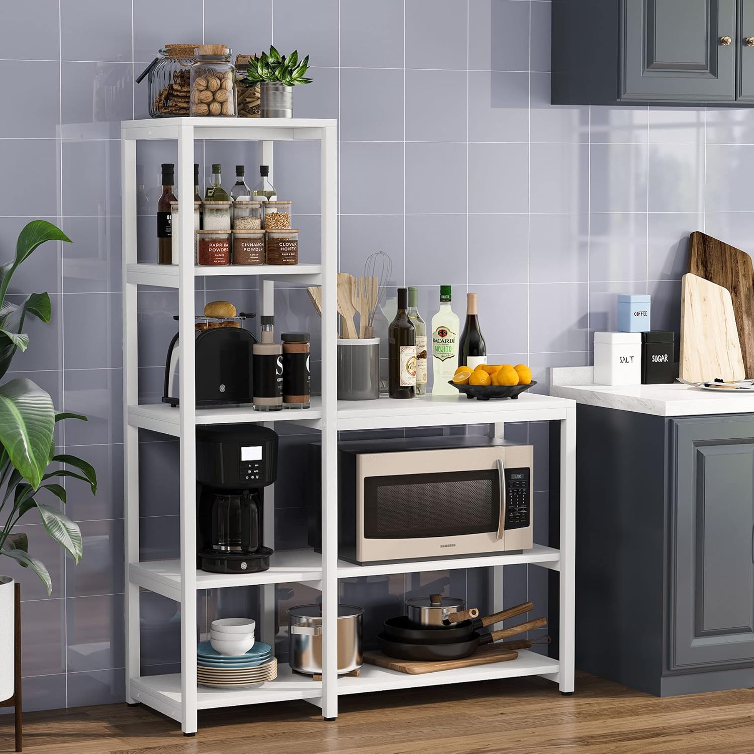 Tribesigns 5-Tier Kitchen Bakers Rack with Utility Storage Shelf, Freestanding Microwave Oven Stand Kitchen Spice Rack Shelf Organizer (Brown)