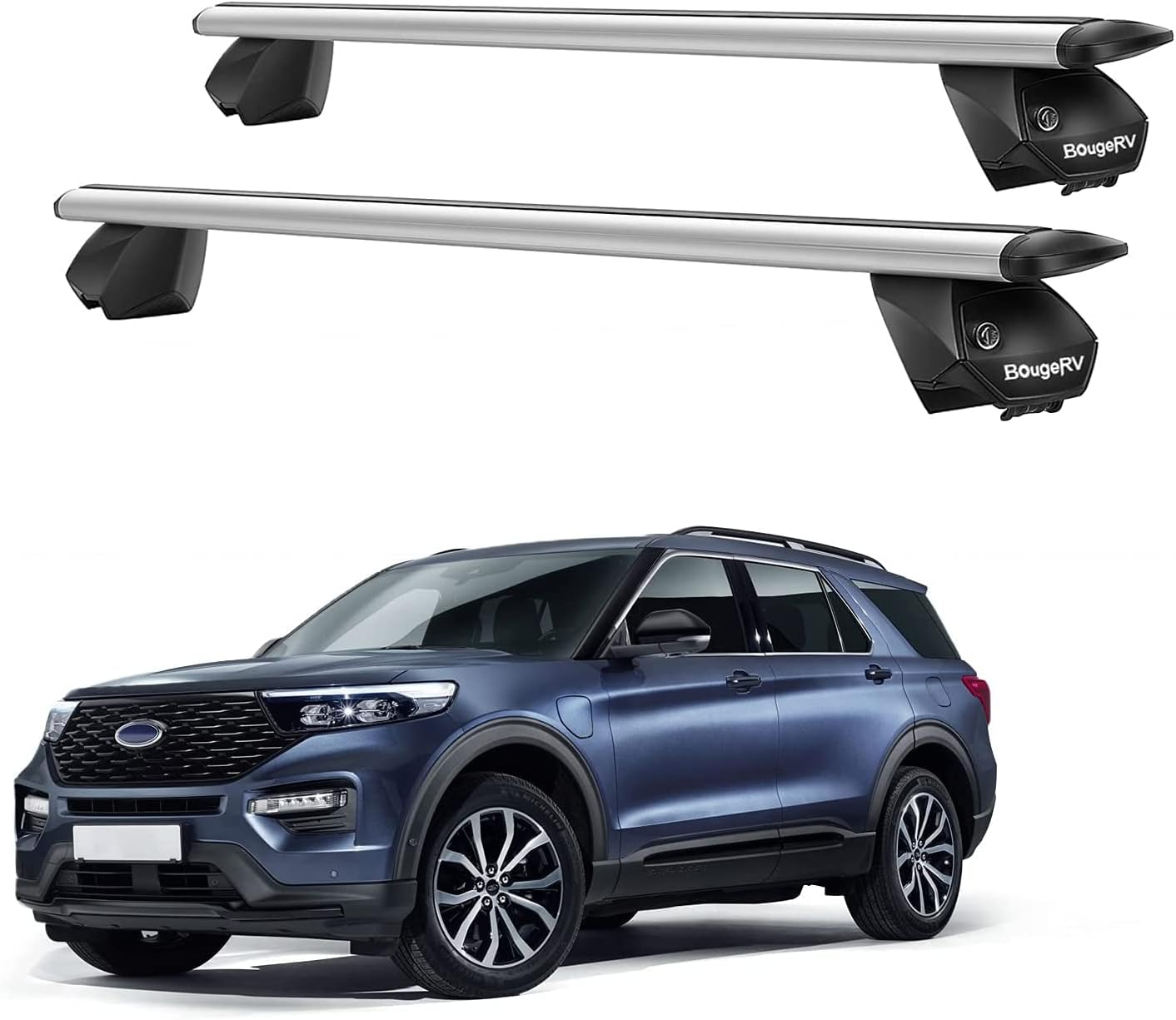 BougeRV Universal Anti-Theft Cross Bar Roof Rack 47'' for car with Separated or Integrater Side Rail with Groove Black Aluminum Cross Bar(1 Pair)