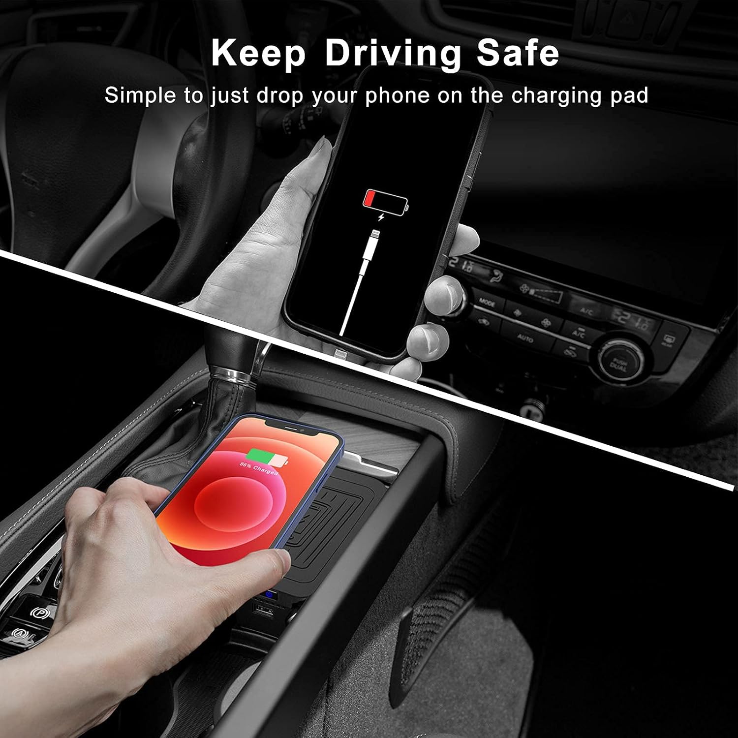 CarQiWireless Wireless Charger for Volvo XC90 S90 V90 XC60 V60 S60 2017-2021, Wireless Phone Charging Pad for Volvo Accessories Pack of 2