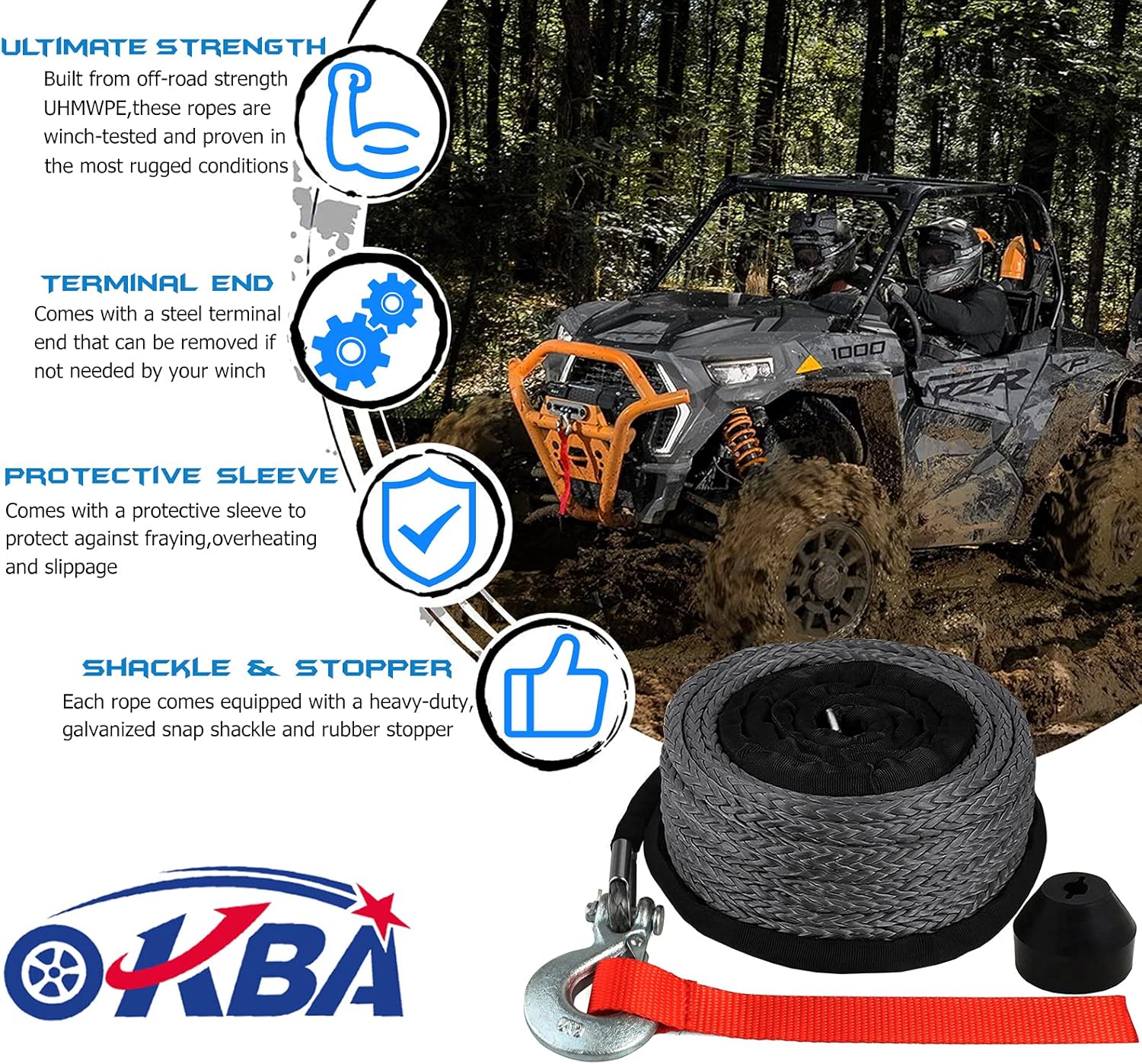 OKBA Synthetic Winch Rope Kit 1/4