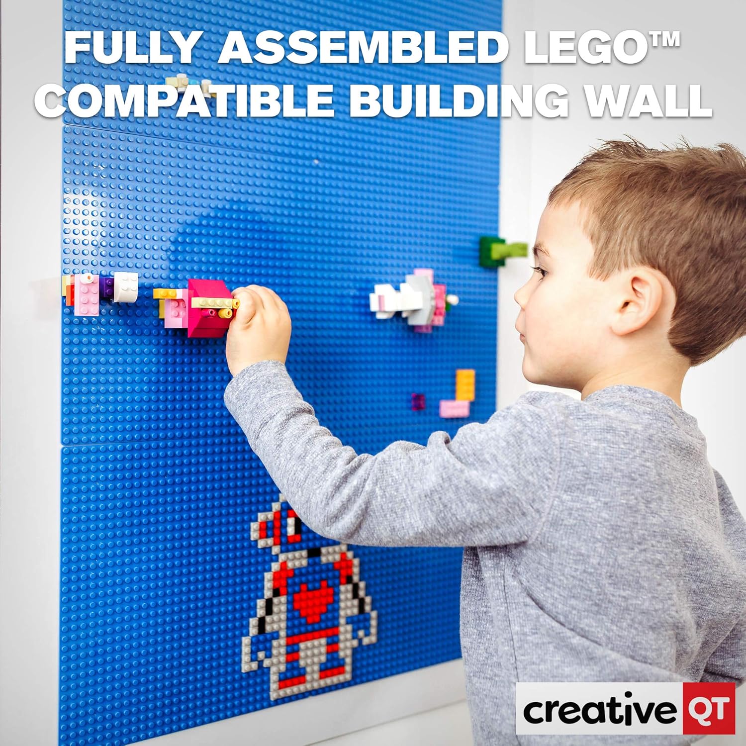 Creative QT - Large Play-Up Building Brick Play Wall Panel, 24&rdquo;x34&rdquo; - Pre-Assembled Makerspace Furniture - Compatible with All Major Brands of Building Bricks - Vertical Building Surface - Green