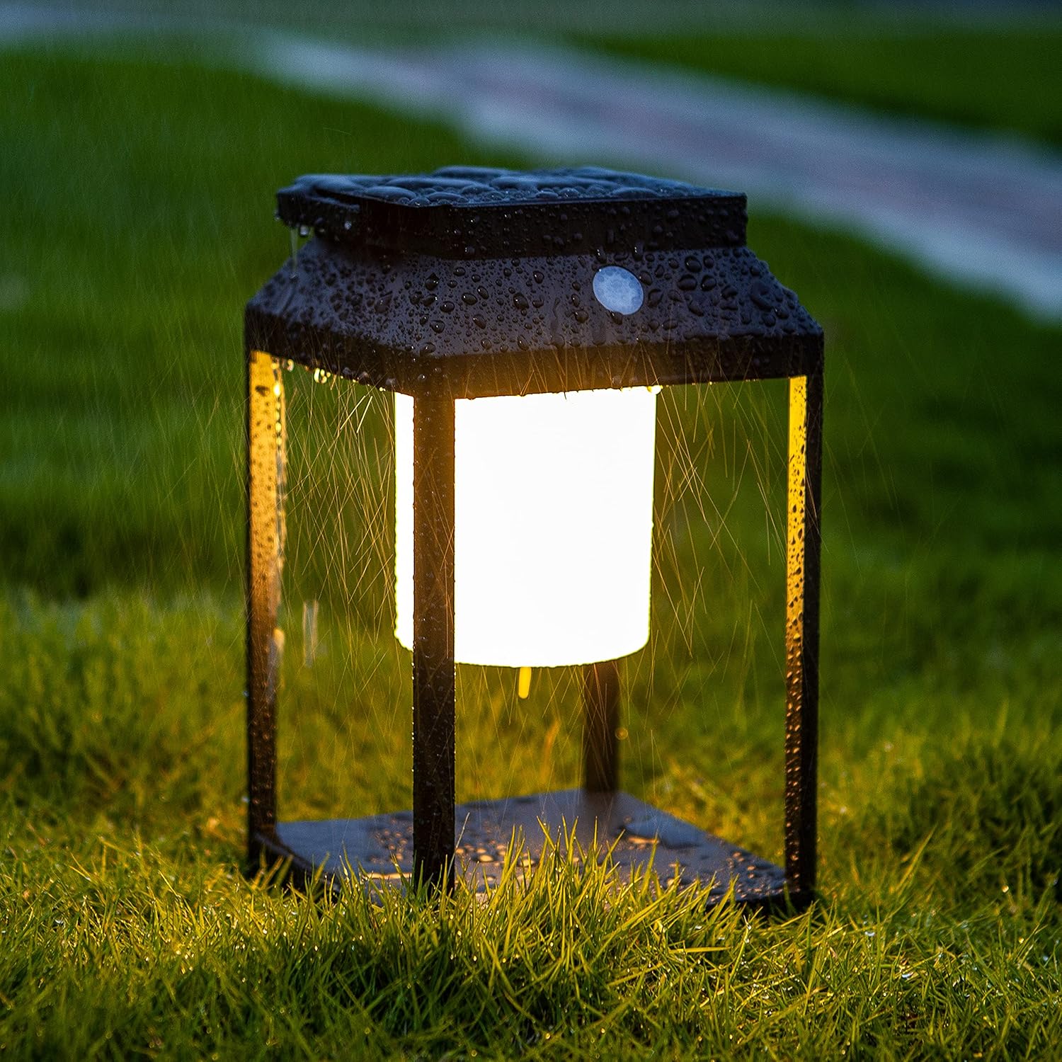 BRIMMEL LED Portable Solar Table Lamp 35W 3000K Lantern Outdoor Nightstand Lamp Hand Light IP44 Waterproof Cordless 3-Level Touch Control with USB Port Drinking/Reading/Walking, Aluminum, Black