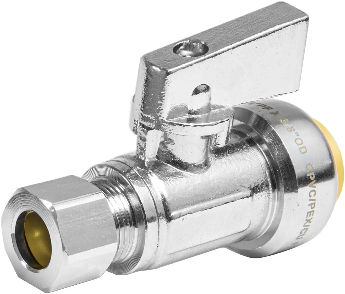 (Pack of 10) EFIELD Push Fit 1/4 Turn Straight Stop Valve Water Shut Off 1/2 Push x 3/8 Inch Compression Chrome, Lead Free