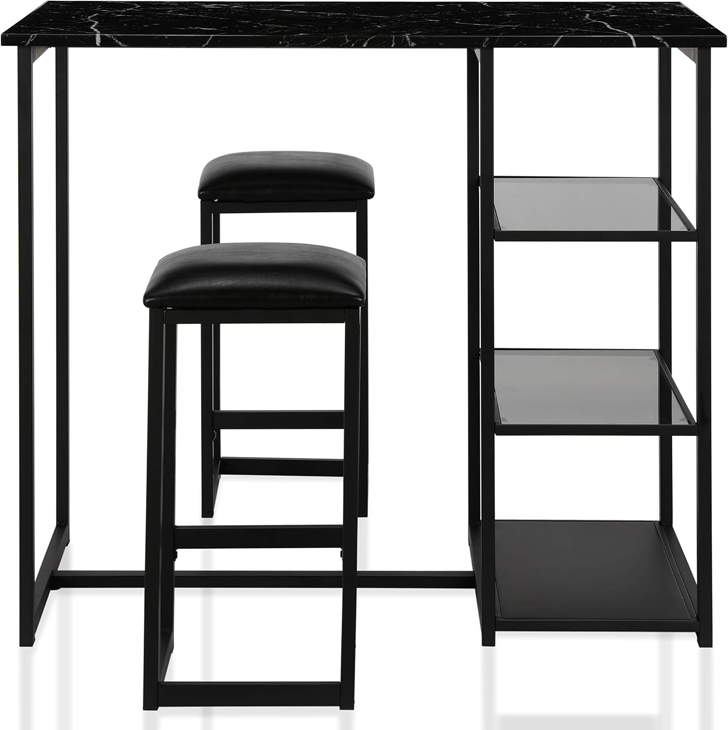 CosmoLiving by Cosmopolitan CosmoLiving Emelie 3-Piece Metal Faux Marble Top, Black Pub Set